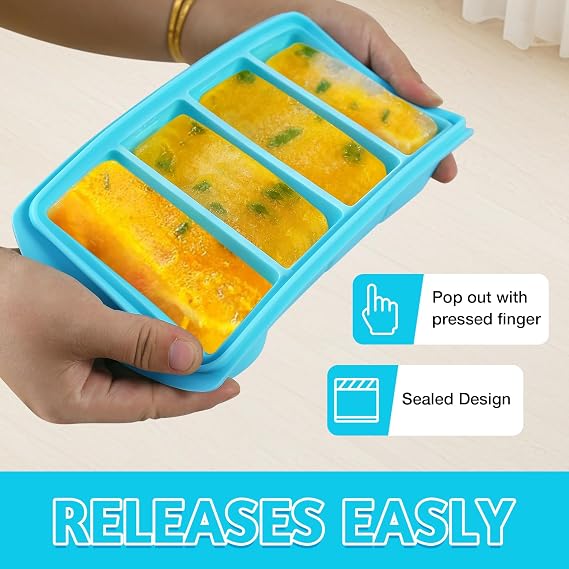 Silicone Freezer Molds, 3 Pack Soup Cube Silicone Freezer Tray, 1000ML Soup Freezer Containers with Lid, 4-Compartment Portions Cubes, Cube Freezer Tray for Meal Prep, Sauce (Green)