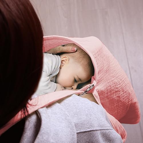 Miniatura 3 de Paquete de 2 fundas de lactancia para lactancia materna, ligeras, transpirables, con cuello de arco y correas ajustables, diseño rosa y conejo,