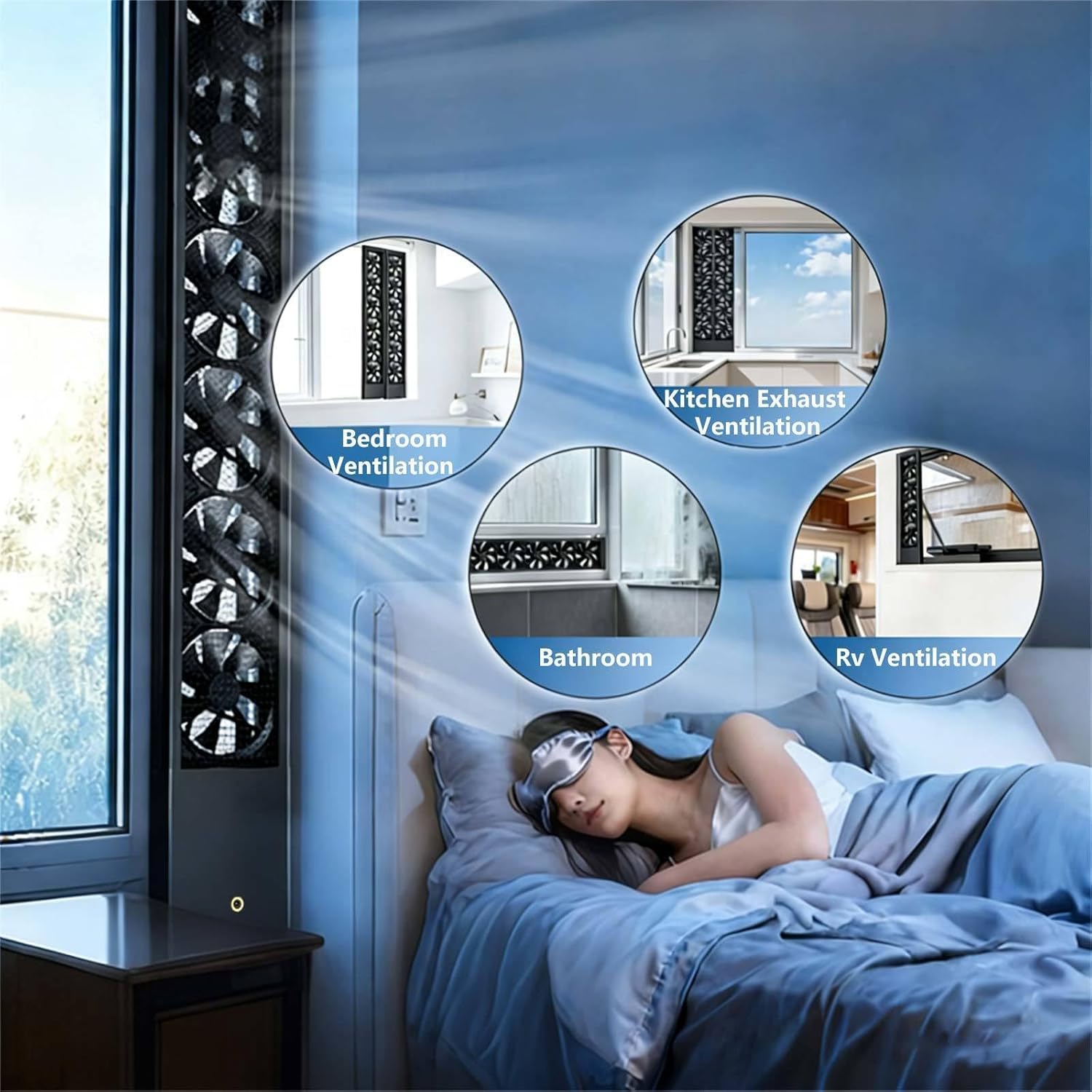 Window Exhaust Fan for Sliding Windows, Adjustable Speed Window Vent Fan, Window Exhaust Fan for Bathroom No Need to Drill Holes embedDed Installation,41.34-43.31in(105-110cm)