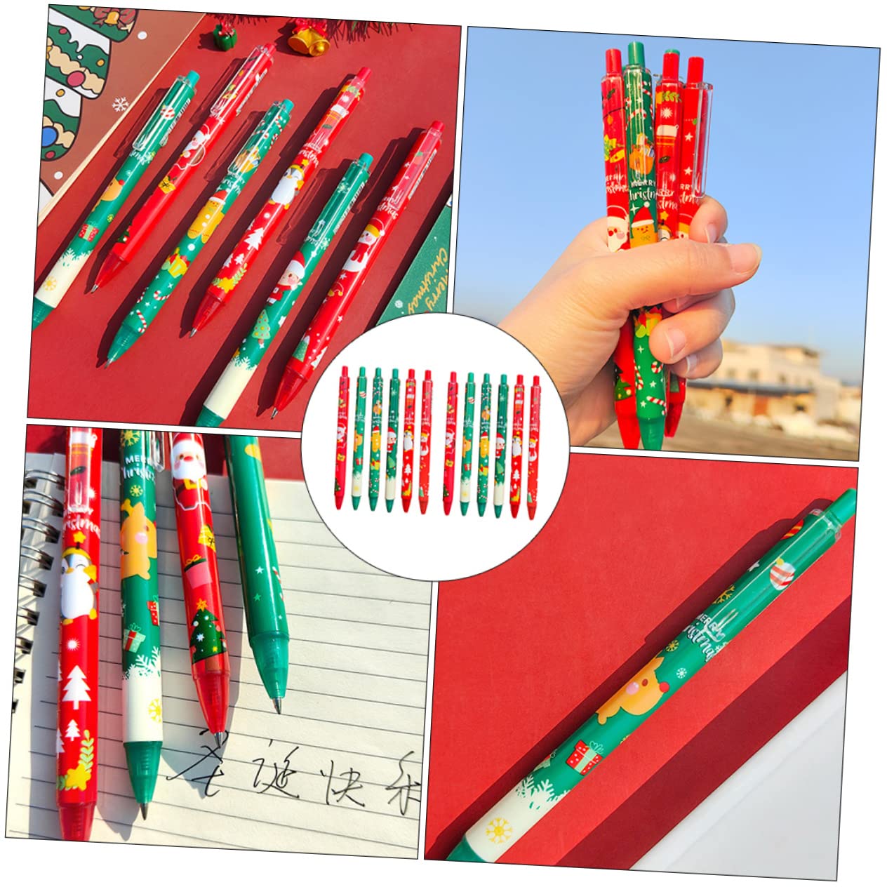Lot de 12 Stylos à Encre Gel de Noël, Stylo D'écriture Créative en Plastique, Écriture Fluide et Facile, pour Étudiants et Fêtes de Noël Plusieurs styles