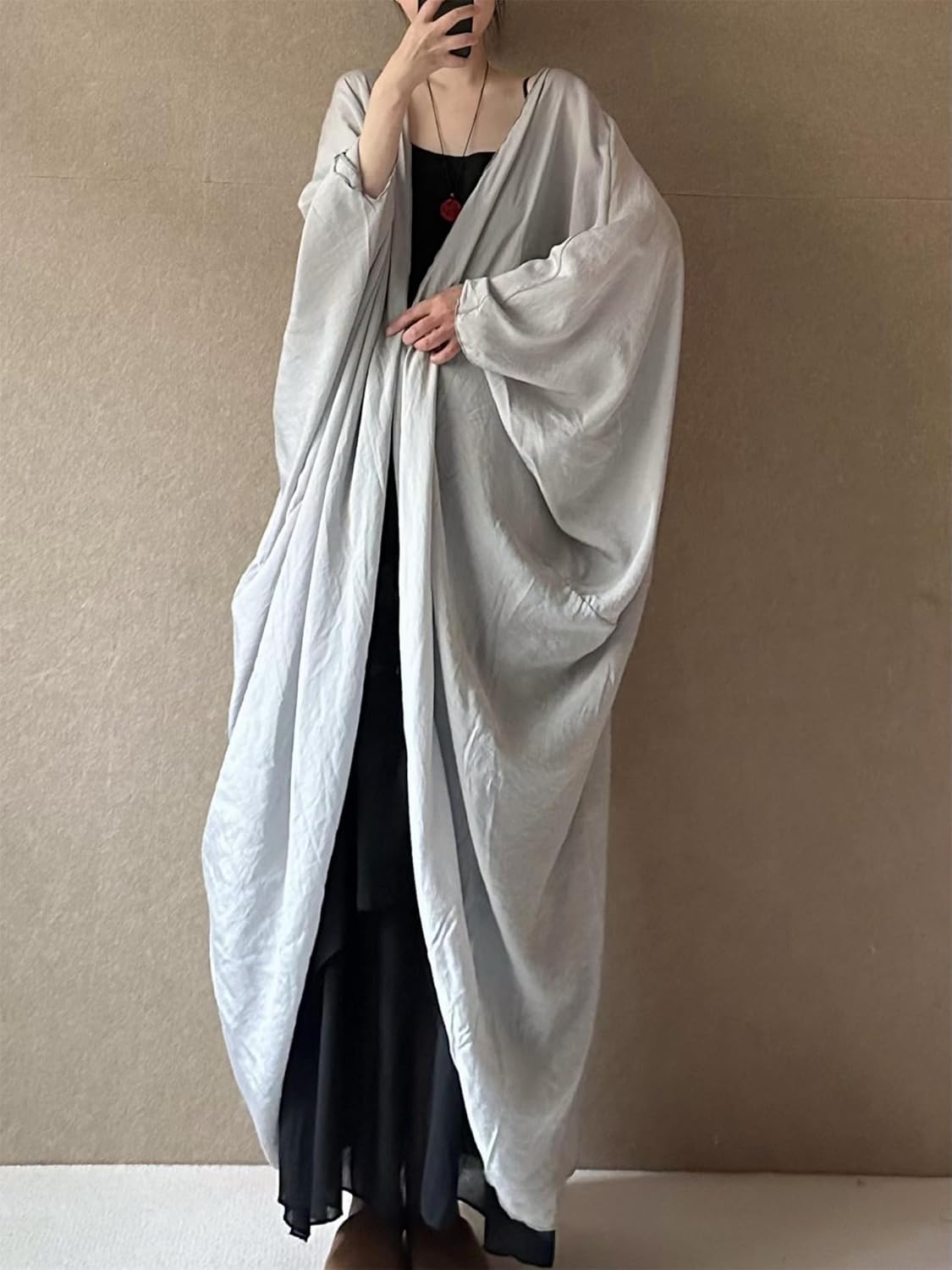 PRINCESS BRIDE Literary Painter Cotton Linen Women Lightweight Open-Front Long Cardigans Flowy Loose Outerwear Drapey Trench Coats, One Size, Grey