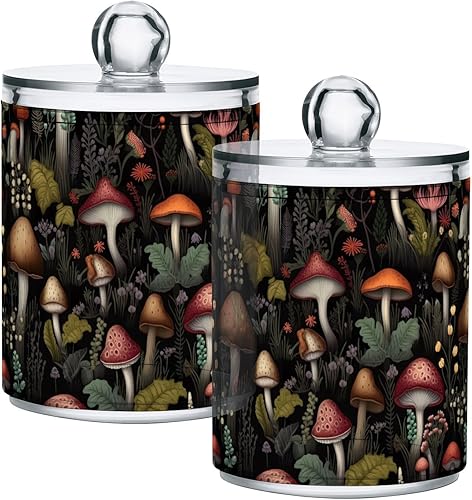CHIFIGNO Colorful Mushrooms - Juego de 2 dispensadores de plástico transparente para boticario, para bolas de algodón, hisopo, hilo dental, esponjas