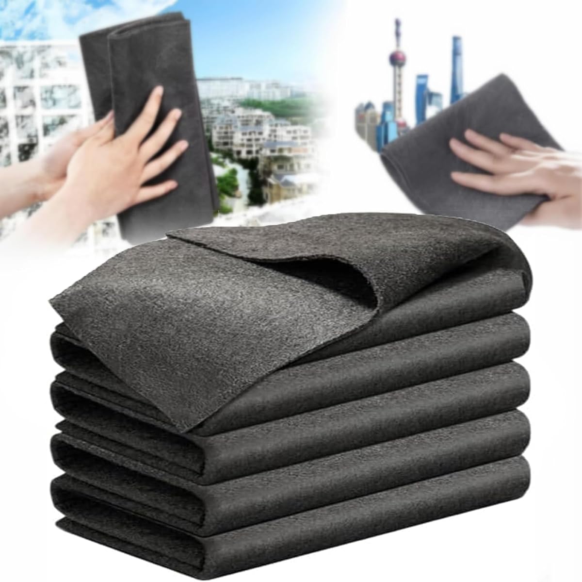 Magic Cleaning Cloth, Microfiber Cleaning Cloth, Reusable, Lint Free, Streak Free, Absorbent & Machine Washable Multipurpose for Cars, Windows, Glass, Mirrors & Kitchen (11.8×15.7in, 5pcs)