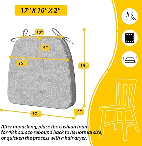 Miniatura 5 de AAAAAcessories Cojines en forma de D para sillas de comedor con lazos y funda extraíble, cojines para sillas de comedor de 2 pulgadas de grosor,