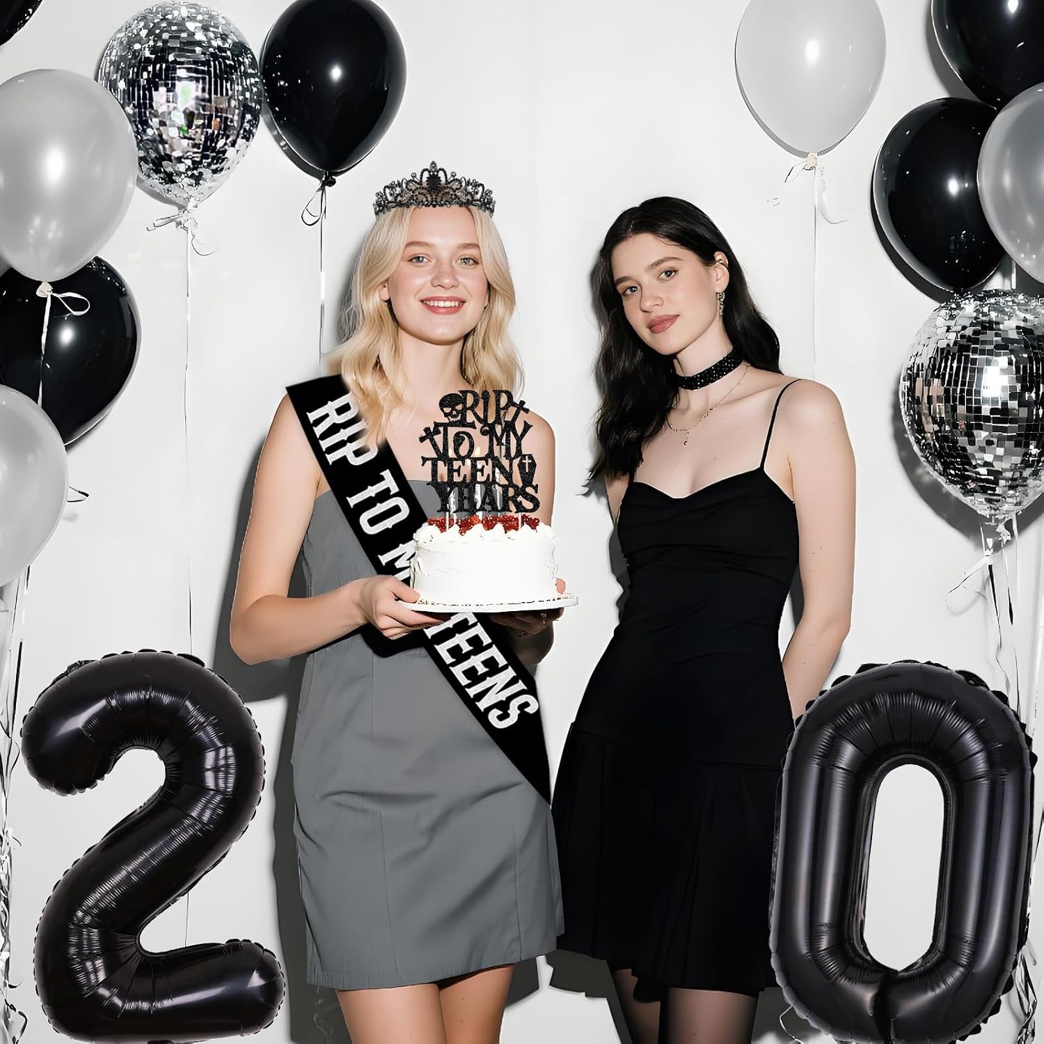 Rip to My Teens Birthday Decoration Accessories Include Rip to My Teen Years Cake Topper Sash Crown Foil Balloon for Girl’s 20th Gothic Kissing My Teens Goodbye Hello Twenties Birthday