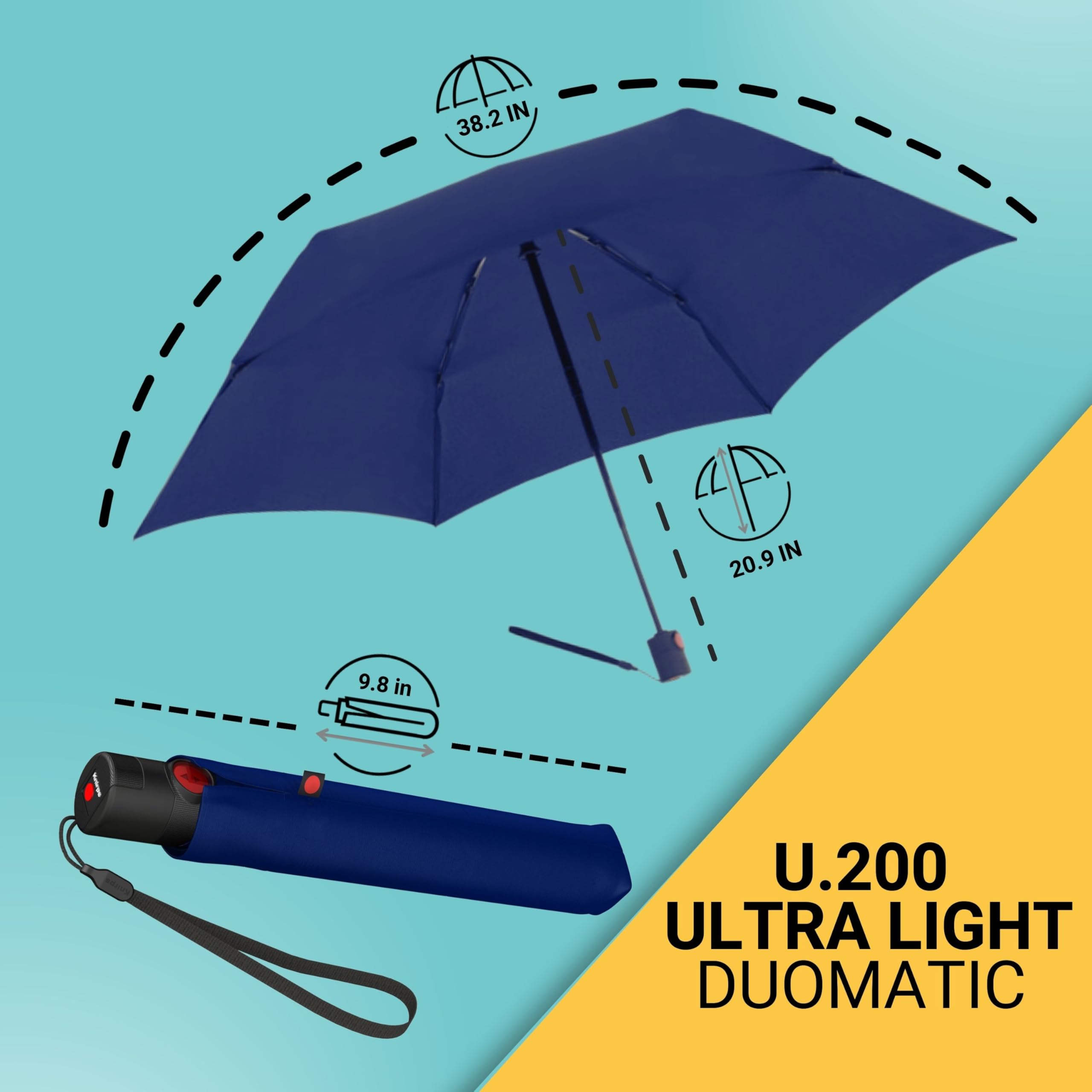 Knirps Parapluie de Poche Ultra U.200 Medium Duomatic - Ouverture et Fermeture Automatique - résistant aux tempêtes - Coupe-Vent
