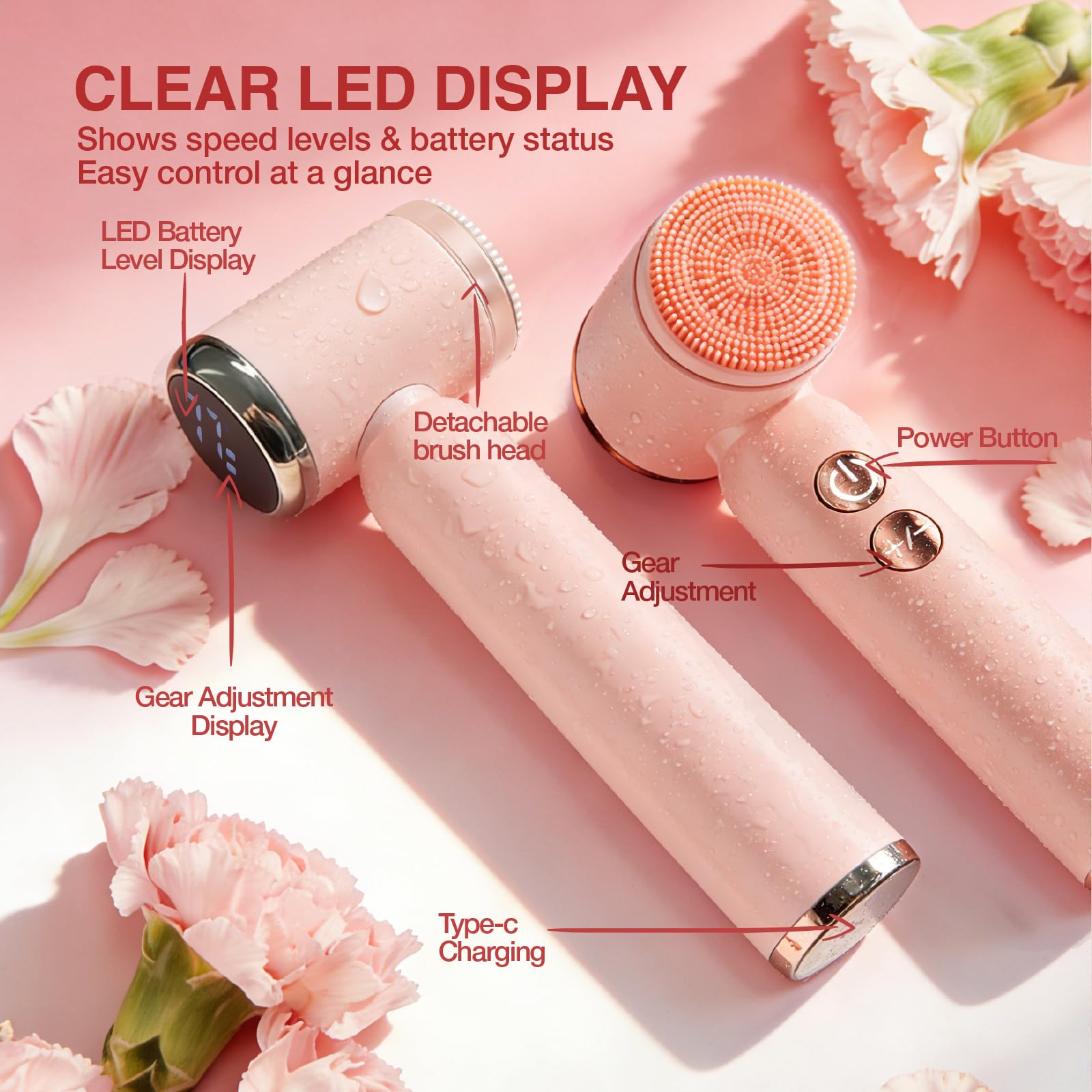 Facial Ceansing Brush with Led Display - 6-in-1 Exfoliating Kit, 3 Speeds, IPX6 Waterproof Electric Face Wash Brush for Deep Cleaning, Massage & Gentle Exfoliation-Milk White