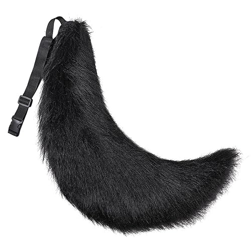 Fxaelian Faux Fur Animal Big Tail Fox Cat Dog Wolf Tail Set Halloween Cosplay Party Costume Accessory - Pure Black