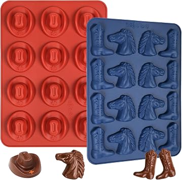 Webake Cowboy Chocolate Molds Shaped with Cowboy Hat, Cowboy Boot and Horse, Cowboy Silicone Mold for Cupcakes, Cakesicle Decorations, Western Themed Party, Pack of 2