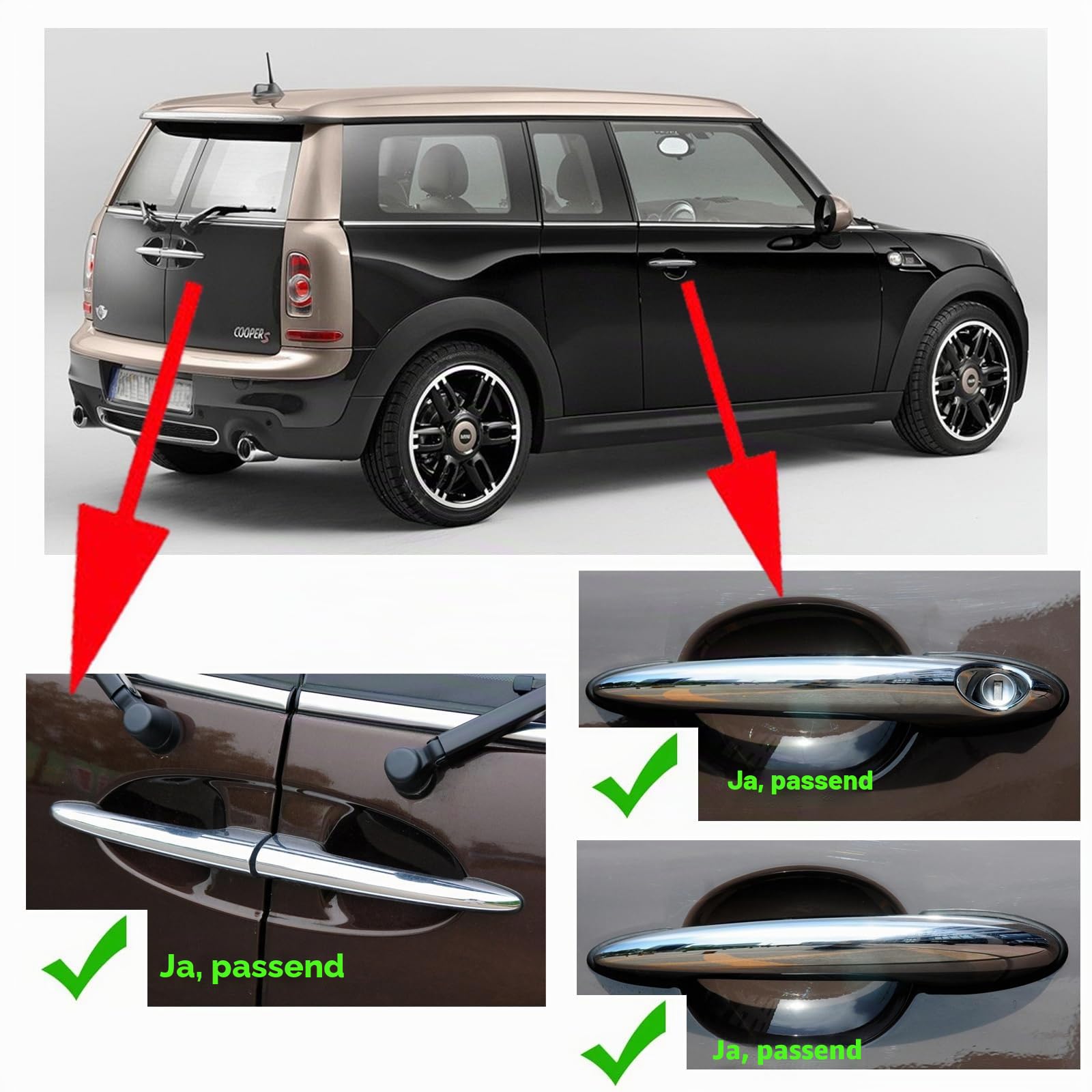 MINI R55 Clubman Schwarz glänzend Außentürgriffe-Kappen Blenden, Auto Türgriff Verkleidung für Mini Cooper One/S/JCW R55 Clubman(Schwarz glänzend, 4 Türen)