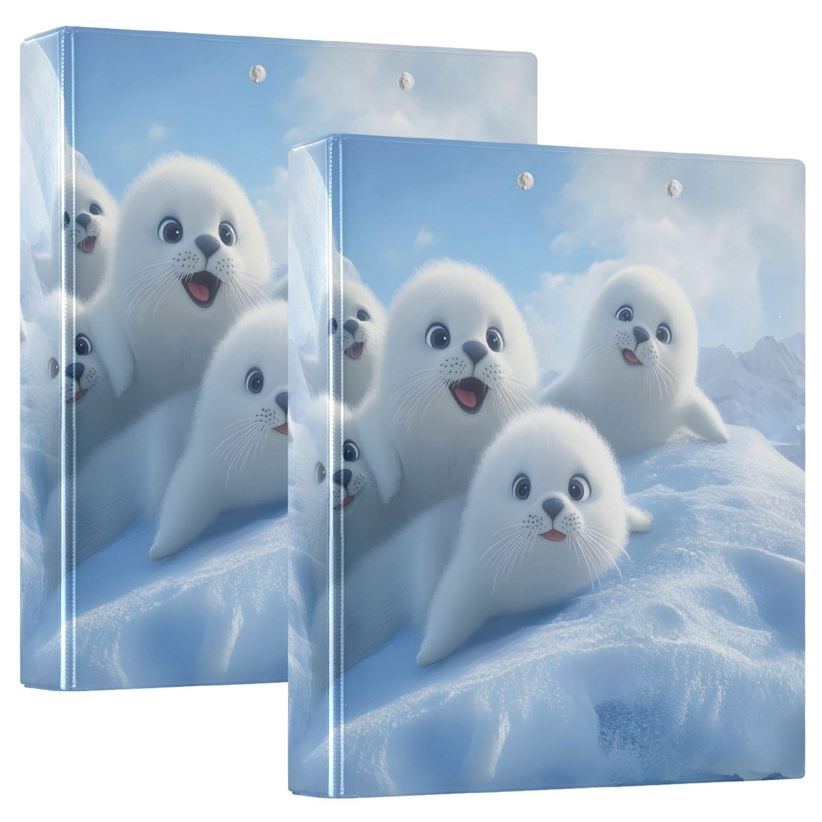 White Seal Lion Nautical 3 Ring Binder with 2 Interior Pockets 1.5 inch Binders 3 Ring Heavy Duty Fit 8.5" x 11" Letter Size for Office School, 2 Pack