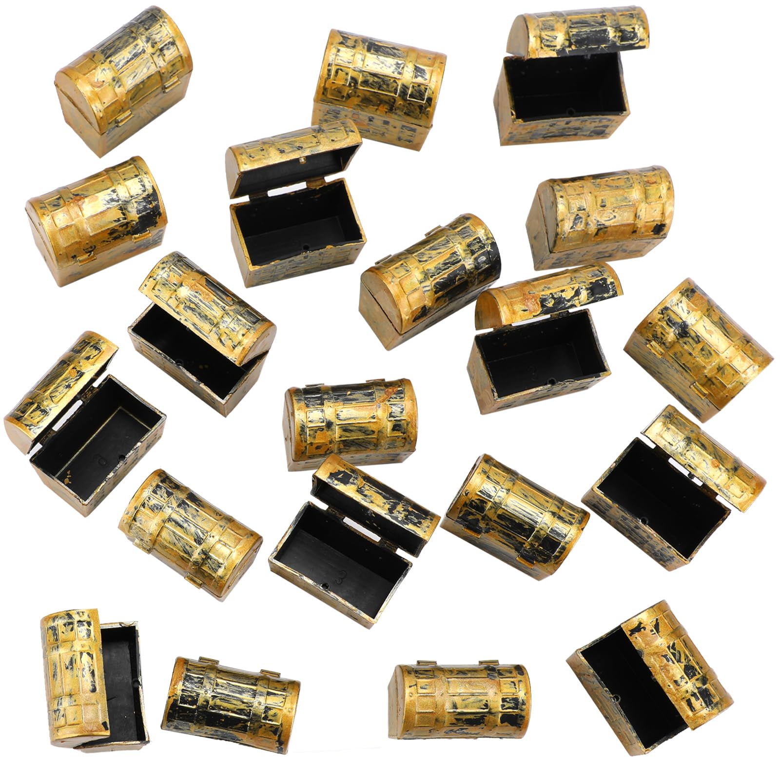 Pueine 20 Pcs Mini Pirate Treasure Chest Boxes, 1.5 Inch Gold‑Finish Plastic Vintage Jewelry Boxes, Pirate Party Favors for Halloween Christmas Prizes & Gifts