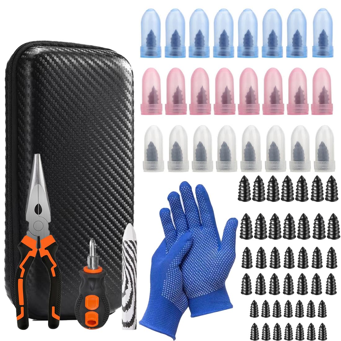 100PCS tire repair rubber nail kit,Fix Without Tire Removal,Three sizes tire screw plugs Tread Repair for Car,Truck,Motorcycle,SUV,Includes Tools Portable Case.