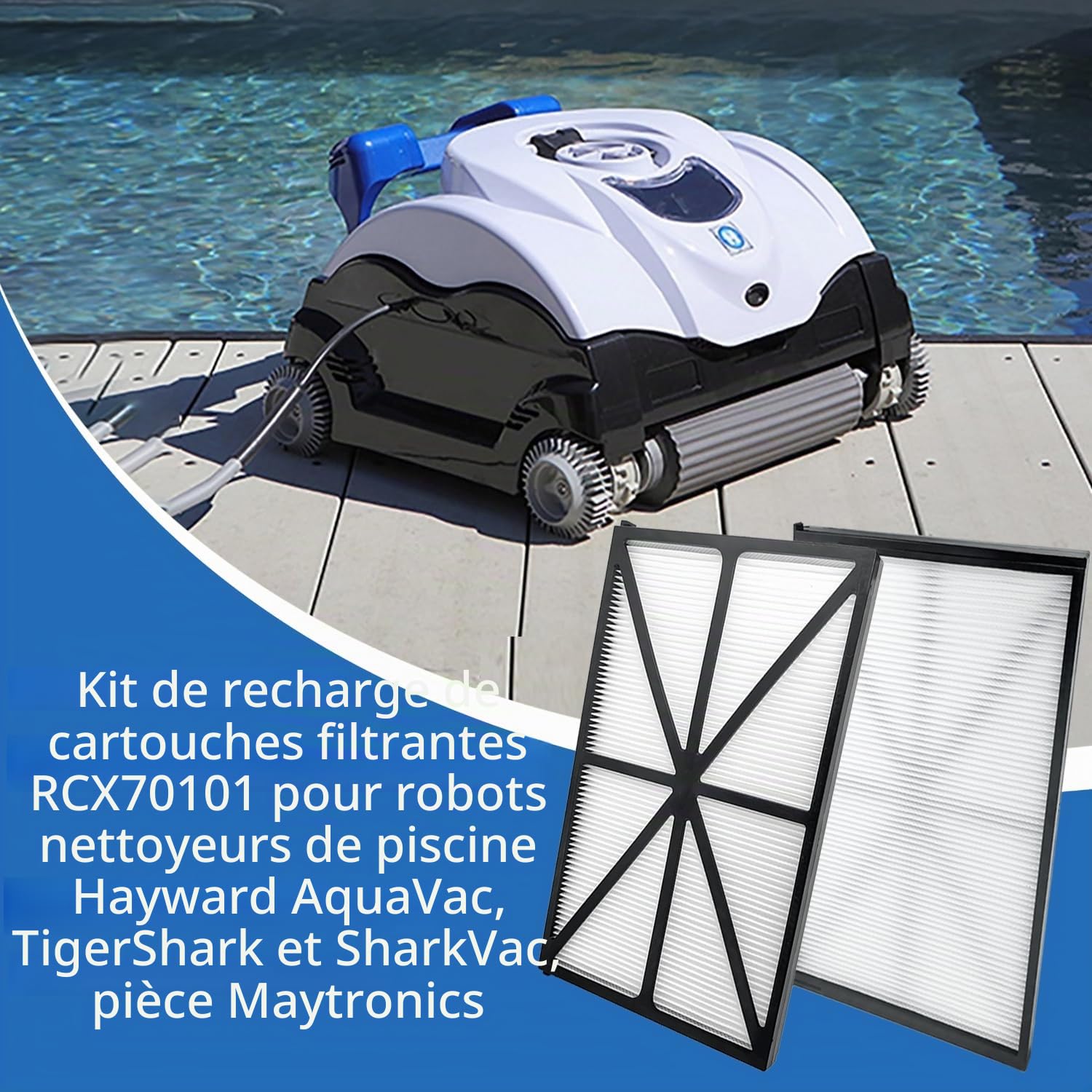 deawater RCX70101 Lot de 4 cartouches filtrantes pour nettoyeur de piscine Hayward AquaVac, TigerShark et SharkVac - Pièce Maytronics