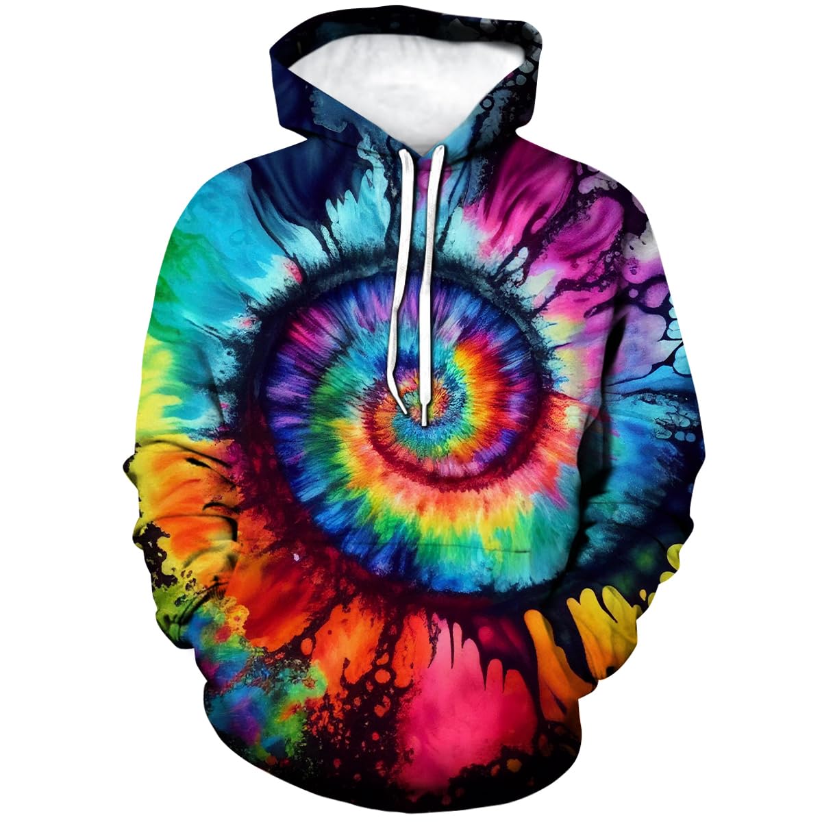 LAOLIUSN Funny Tie Dye Hoodie Colorful Spiral Theme Sweatshirt, Multicolor, XX-L
