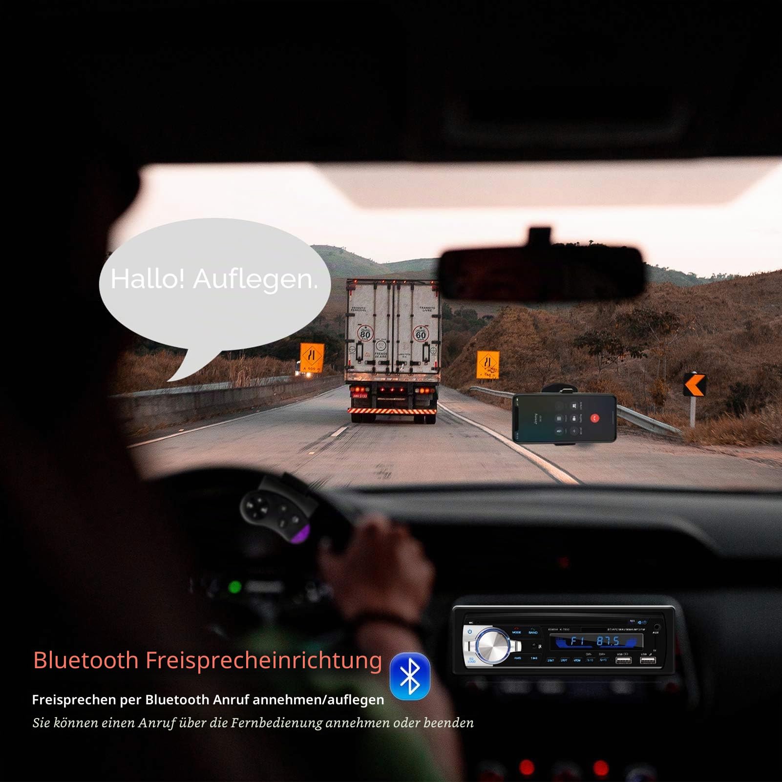 Autoradio mit Bluetooth Freisprecheinrichtung, 65W*4 Bluetooth Autoradio 1 Din mit Lenkrad-Fernbedienung, FM/MP3-Player/2*USB/TF/AUX Audio/Antenna Adapter (Keine CD)