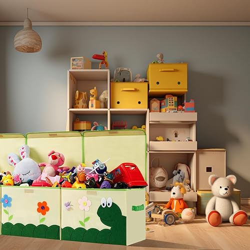 Miniatura 4 de ASKETAM Caja de juguetes de dinosaurio extra grande para niños y niñas lindo contenedor plegable de almacenamiento de juguetes para niños con tapa