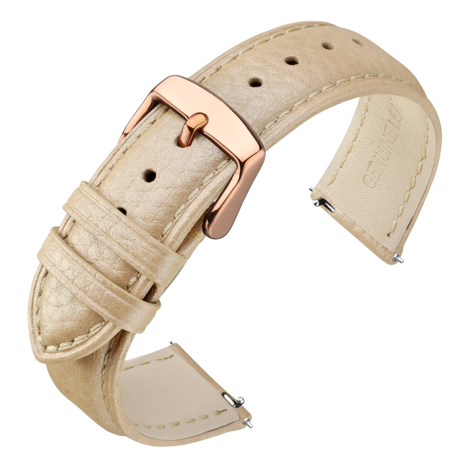 ANNEFIT Watch Band 16mm, Quick Release Textured Padded Leather Straps with Rose Gold Buckle for Men and Women (Gold)