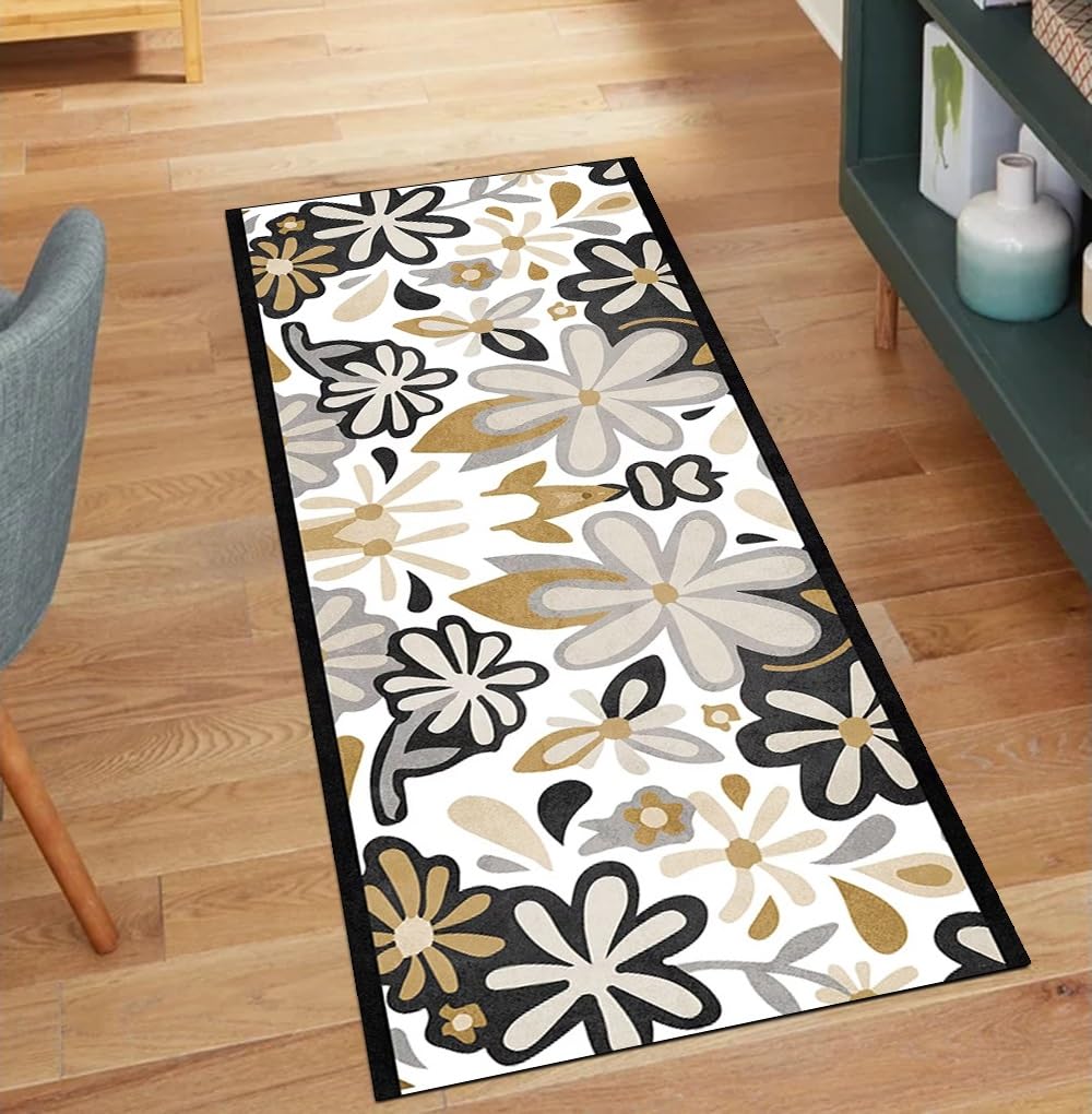 Alfombra de pasillo beige floral 110x200 cm antideslizante y lavable para decorar el hogar
