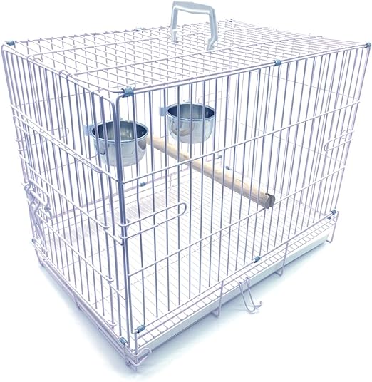 Collapsable Bird, Parrot, Dog, Bunny, Rabbit and Cat Carrier Travel Vet Carrier Cage (19" x 12" x 16"H, White)