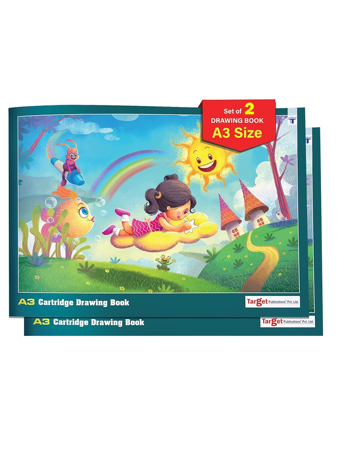 Kid's A3 Drawing Pad (Pack of 2) | A3 Sketch Book | Cartridge Drawing Paper for Children | 68 White Blank Plain Pages | 42 x 29.7 cm | Essential for Scribbling, Sketching, Colouring, Painting