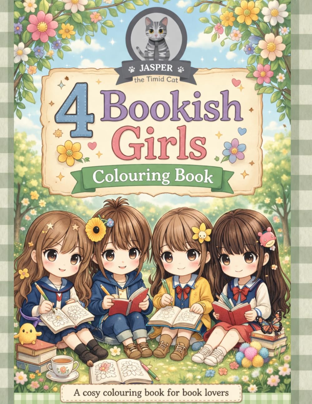Jasper The TimidCat: 4 Bookish Girls: A colouring book for book lovers