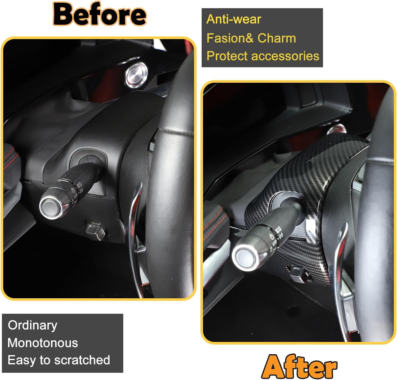 Steering Column Cover Trim Kit Compatible with Chevrolet Corvette C8 2020-2023, Carbon Fiber Pattern Steering Wheel Base Trim Cover Accessories (carbon fiber pattern)