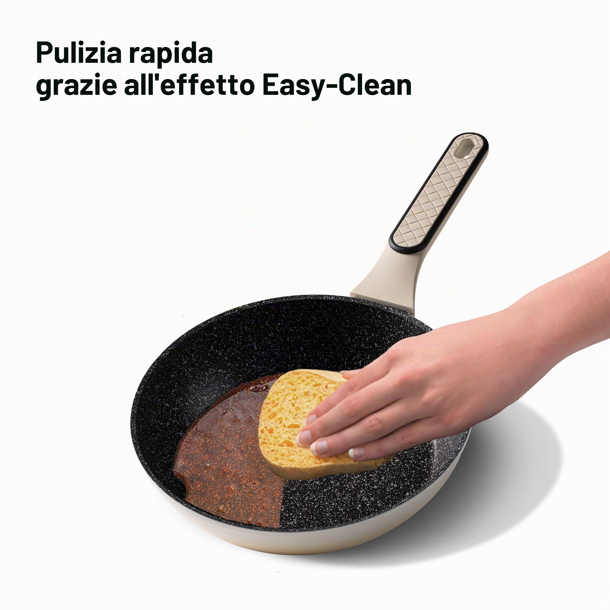 STONELINE Batteria Cucina 11 Pezzi 18/20/24 cm Set Padelle e Pentole con Coperchio, Pentola Padella Induzione Antiaderente con Vere Particelle di Pietra, Tutti i Piani Cottura, Colore: Crema