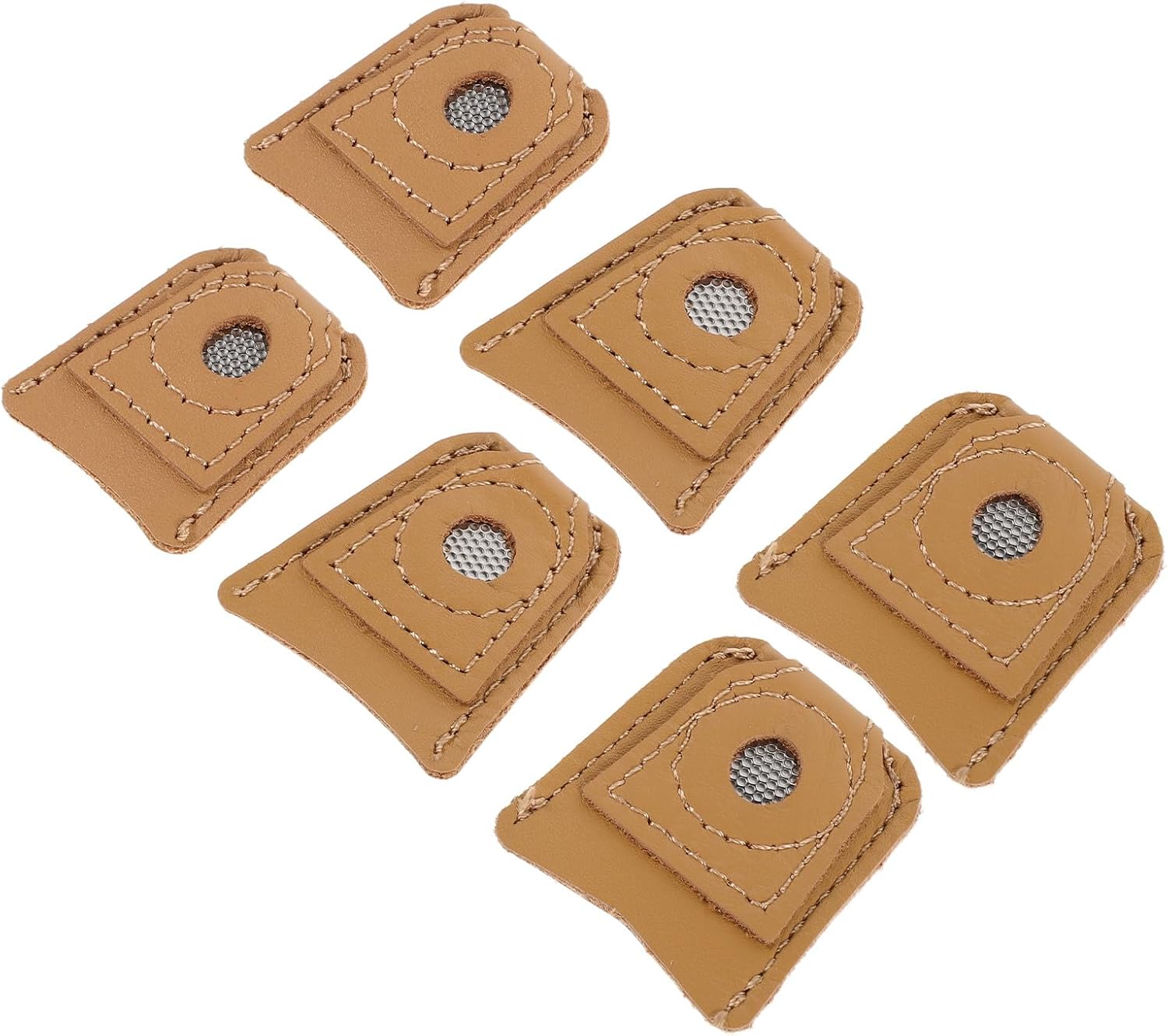 jojofuny 6pcs Hand Sewing Thimbles Finger Covers Pu Leather Thimble Finger Sleeves with Thumb Support for Needlework and Embroidery Craft Supplies
