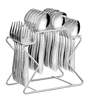 Parage Miracle Stainless Steel Cutlery Set of 25, Contains, Dinner Spoons Set of 6, Tea Spoon Set of 6, 6 Fork, 6 Soup Spoons, 1 Stylish Stand, Elegant Cutlery Set for Dining Table, Mirror Polished - image, photos
