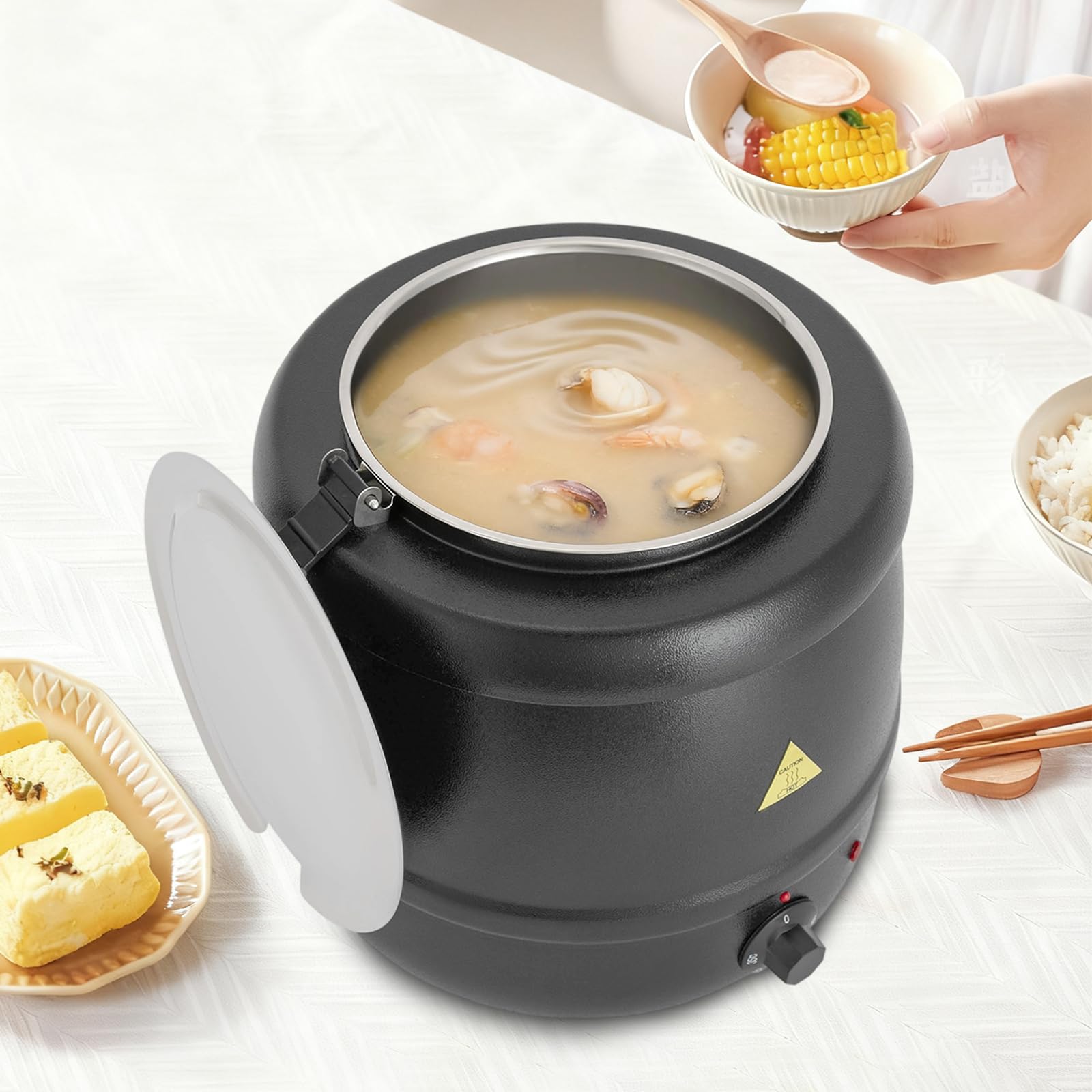 Bollitore elettrico da 10 l, con inserto in acciaio inox, 400 W, con coperchio, temperatura regolabile da 35 a 80 °C, cavo da 90 cm, ideale per feste, gastronomia e catering