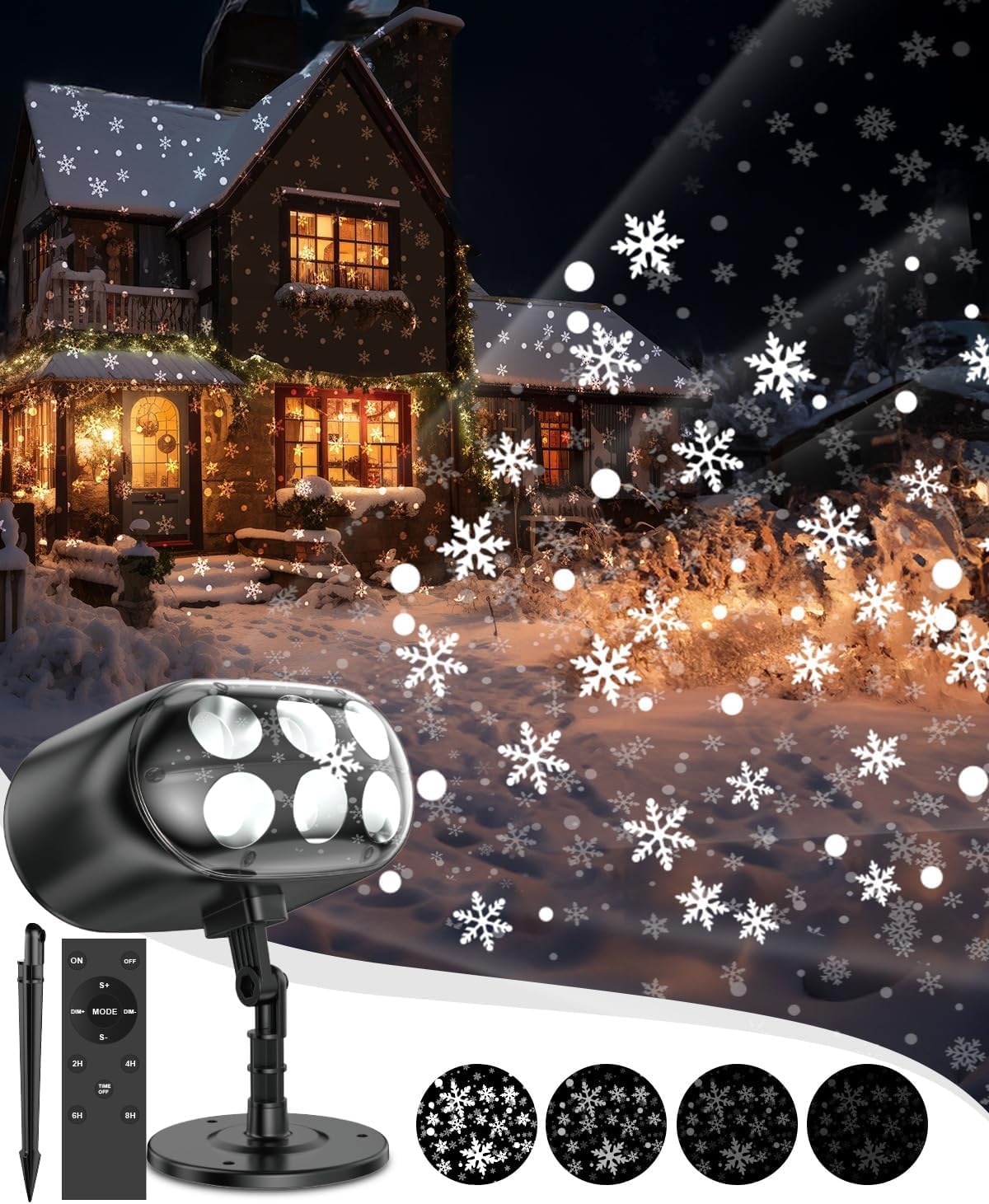 Snowflake Projector Lights with Remote, Timer, Dimmer, IP68 Waterproof, Christmas Projector Lights Outdoor, 270° Rotation for Christmas Decorations