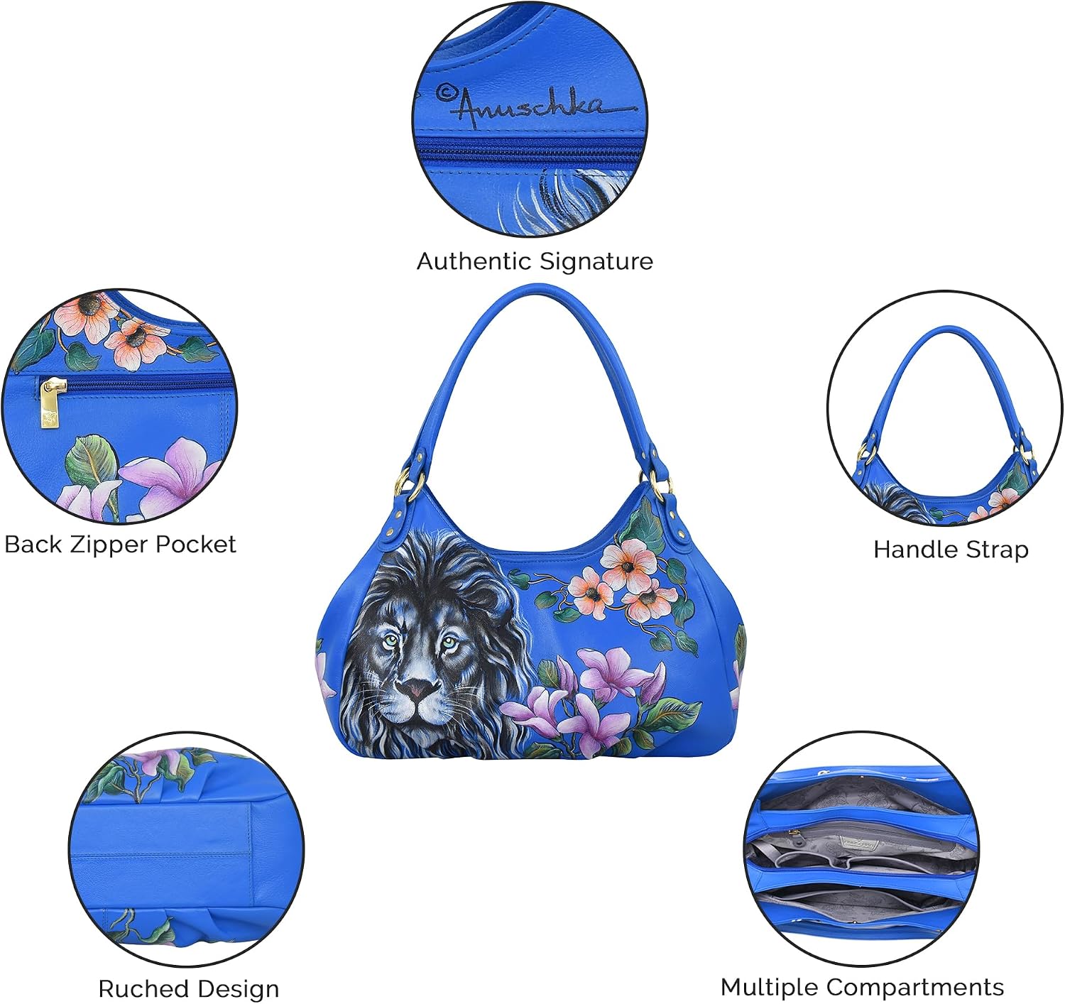 Anuschka Women’s Original Hand-Painted Genuine Leather Triple Compartment Ruched Hobo