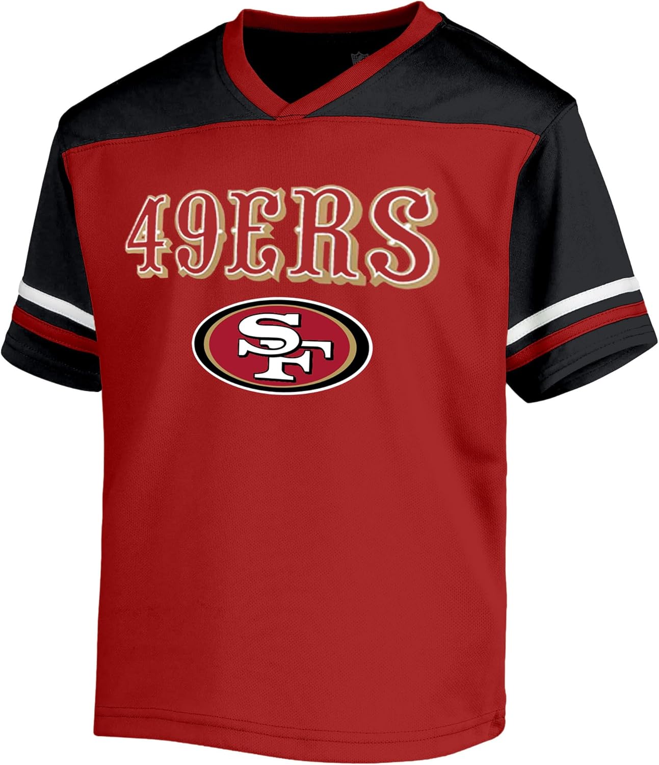 NFL Kids Youth 8-20 Officially Licensed Team Color Wordmark Primary Logo Victory Stripe V-Neck Jersey T-Shirt - Image 2