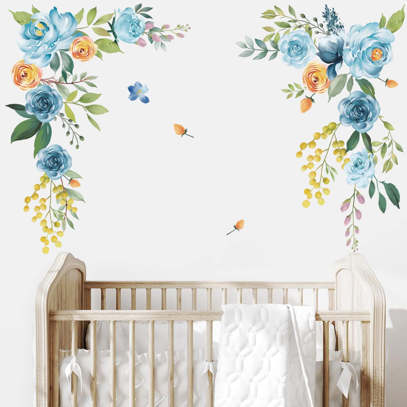 Wondever Adesivi Murali Fiori Peonia Blu Sticker Da Muro Floreali Grandi Farfalle Adesivi Da Parete Per Camera Da Letto Soggiorno Camerette Ragazze