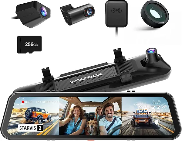 WOLFBOX G900 Tripro 3 Channel & Mirror Dash Cam Circular Polarizing Lens