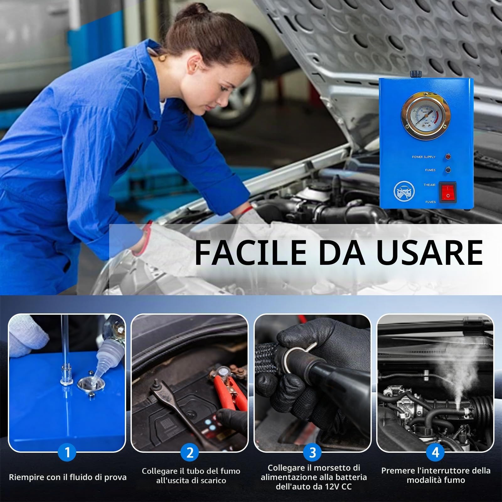 Macchina del Fumo per Auto, Rilevatore Perdite Fumo 12V Macchina del Fumo EVAP, Rilevatore di Prova di Perdite del Sistema di Carburante per Auto, Motociclo, Autocarro, SUV, Barca