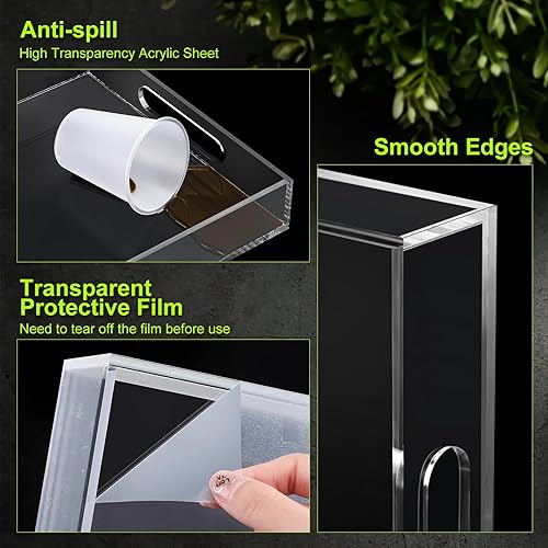 Miniatura 3 de 3 bandejas otomanas de acrílico con asa, bandejas decorativas de acrílico para servir, bandeja organizadora de encimera, a prueba de derrames, para