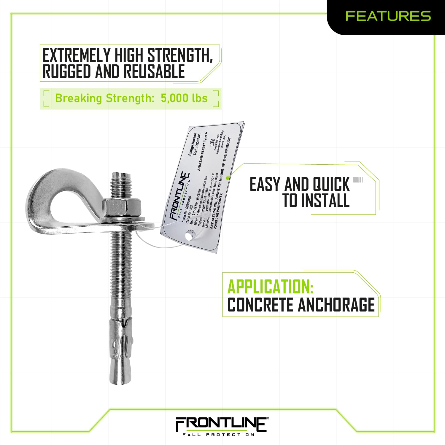 Frontline COFA01 Stainless Steel Flange Anchor with Bolt COFA01RB | OSHA and ANSI Compliant