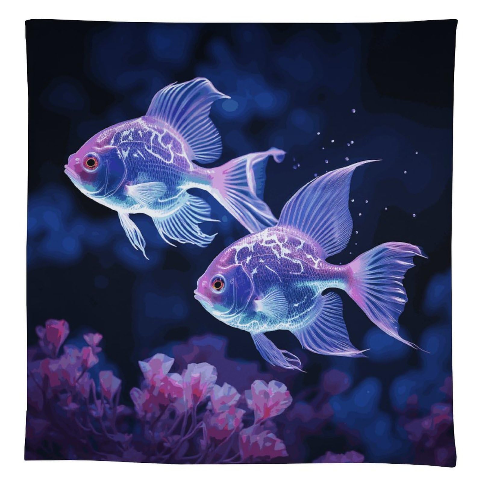 Nappe en lin rectangulaire 140x140 cm à motif poisson bleu style ferme