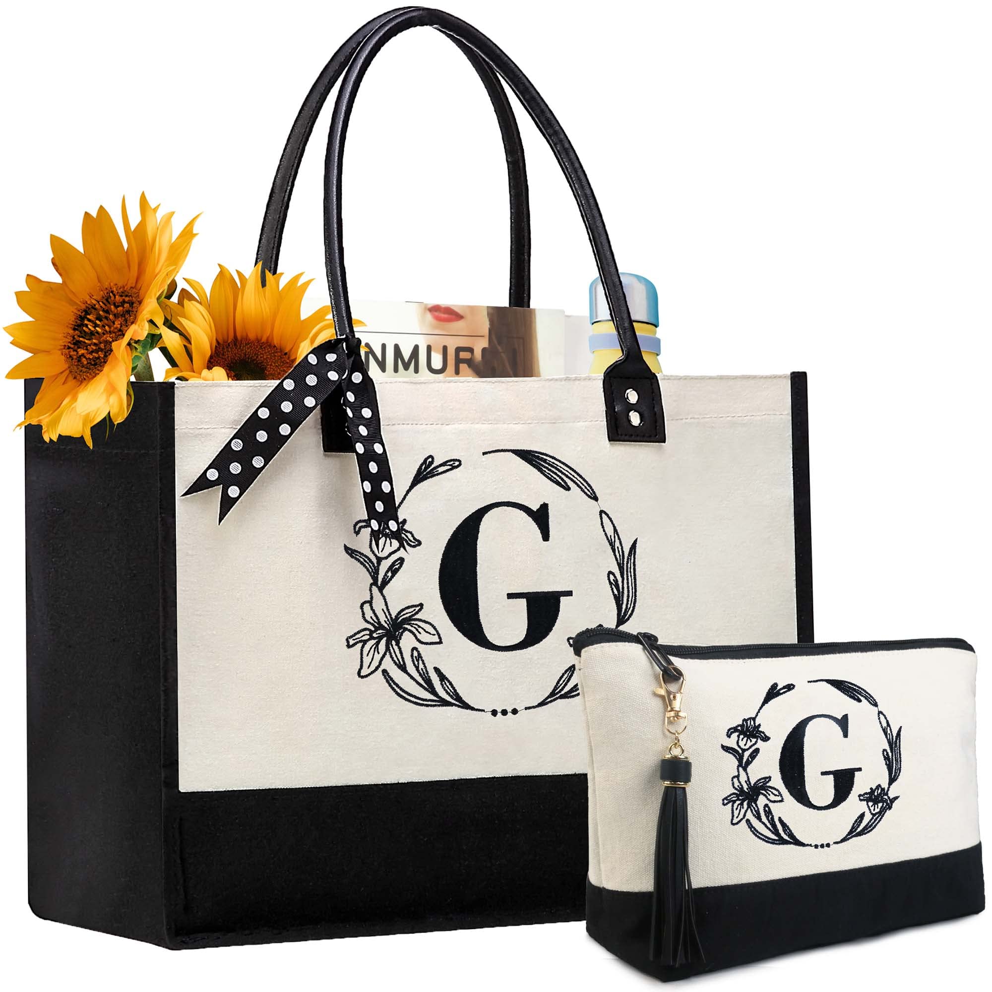 BeeGreen Personalized Mothers Day Gifts for Women Canvas Top-Leather Handle Handbags Tote Bag for Friends Birthday Wedding