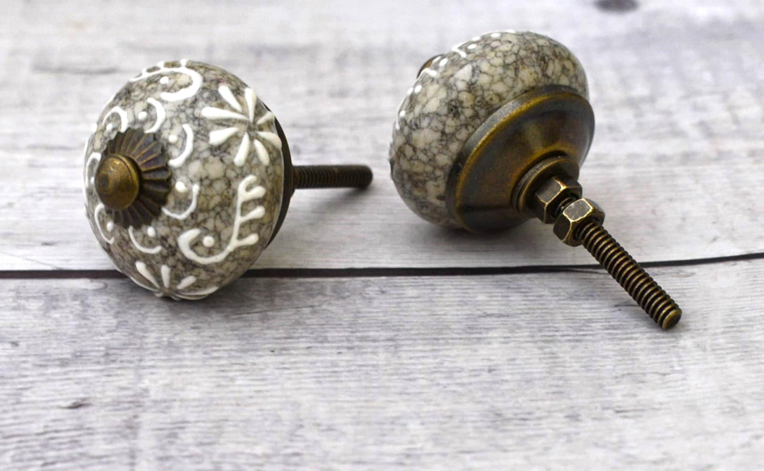 ARTISNO 12Pcs Grey and White Hand Painted Ceramic Knobs for Cupboard Door Drawer Furniture Handles for Kitchen Bathroom Cabinet Dresser Handmade Pottery Decorative Knobs - Image 3