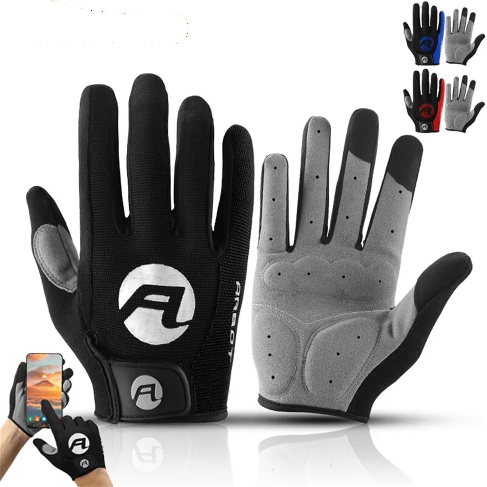 Vollfinger-Fahrradhandschuhe, Touchscreen-kompatibel, gepolstert, rutschfest, MTB, BMX, Fahrradhandschuhe für Damen und Herren