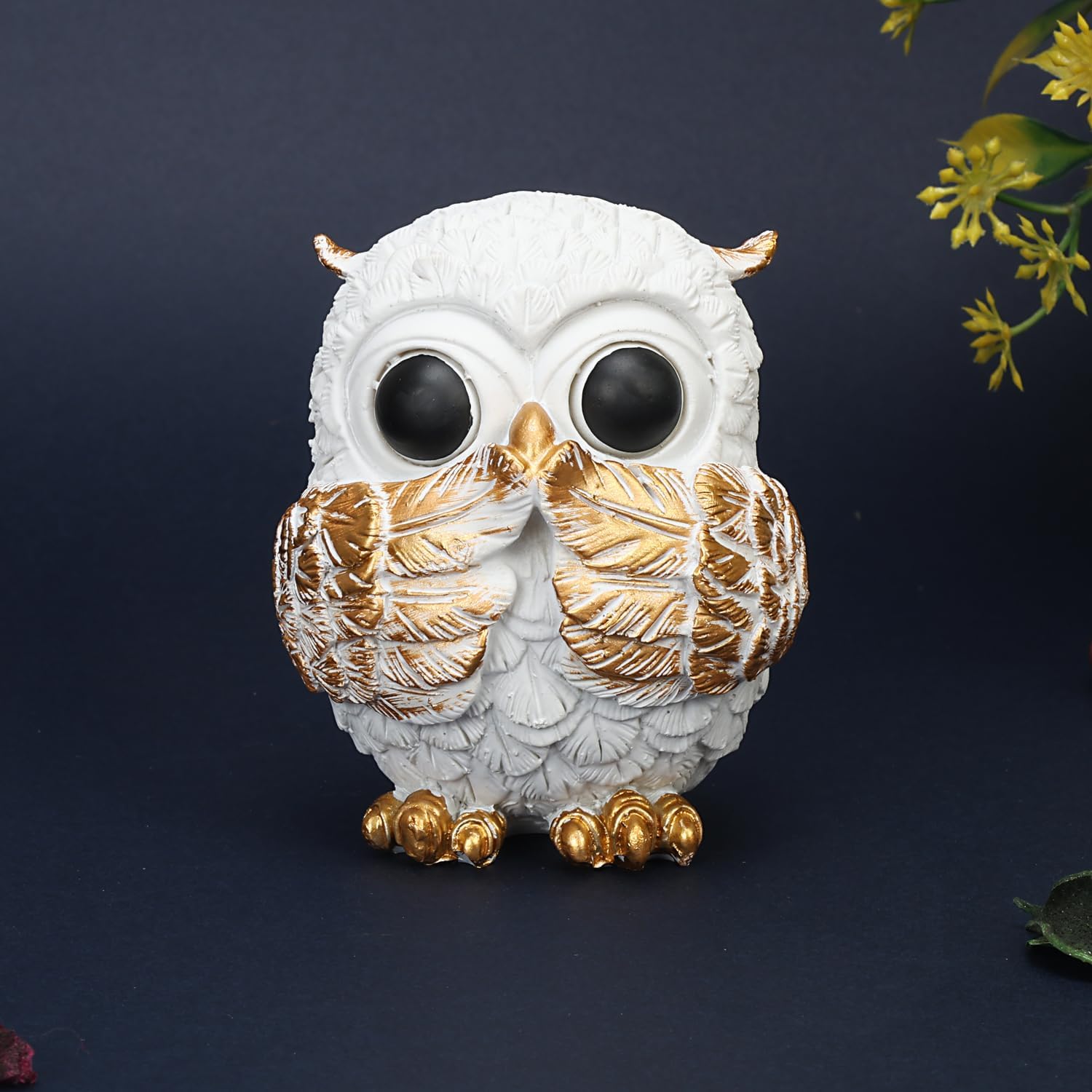 ARTVARKO Resin Owl Statue for Good Luck Money Feng Shui Wisdom Happiness Home Garden Showpiece Gift (Height 3.5 Inch White)