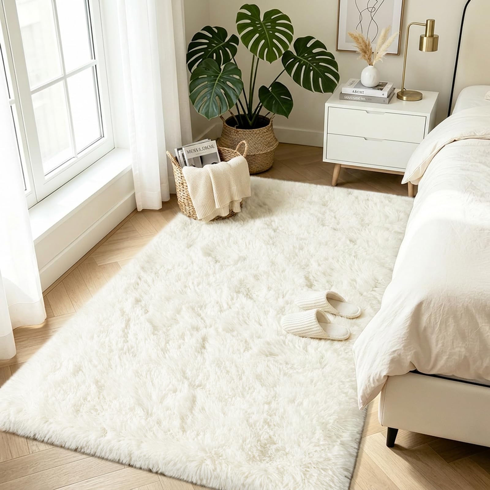 Rugs Living Room Cream Soft Fluffy Shaggy Area Rugs for bedroom 80x150cm