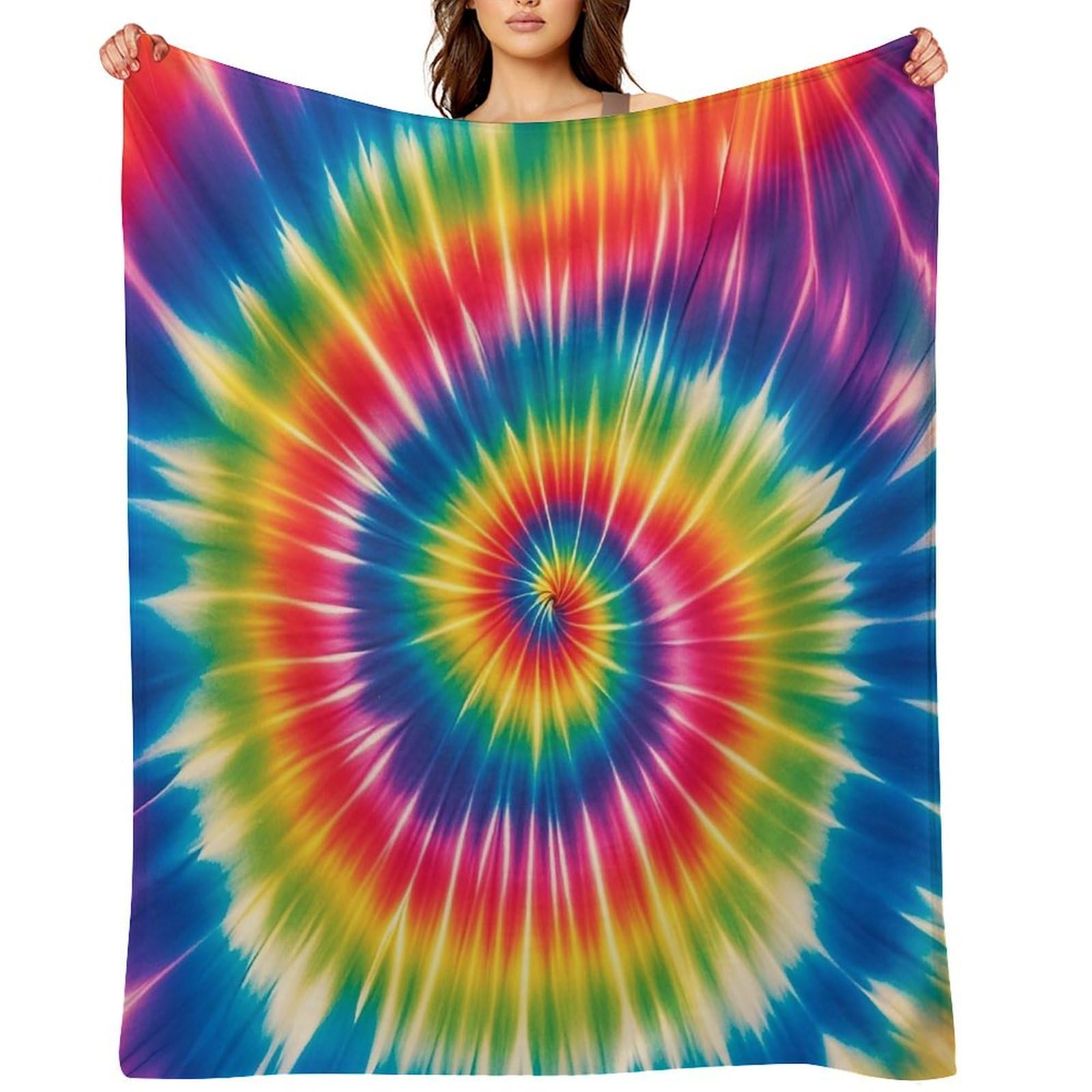 Flannel Fleece Throw Blanket - 40"x50" Super Soft Plush,Lightweight Wrinkle Resistant Cozy Tie Dye Rainbow Blanket for Couch Sofa Bed Travel Camping and Gift
