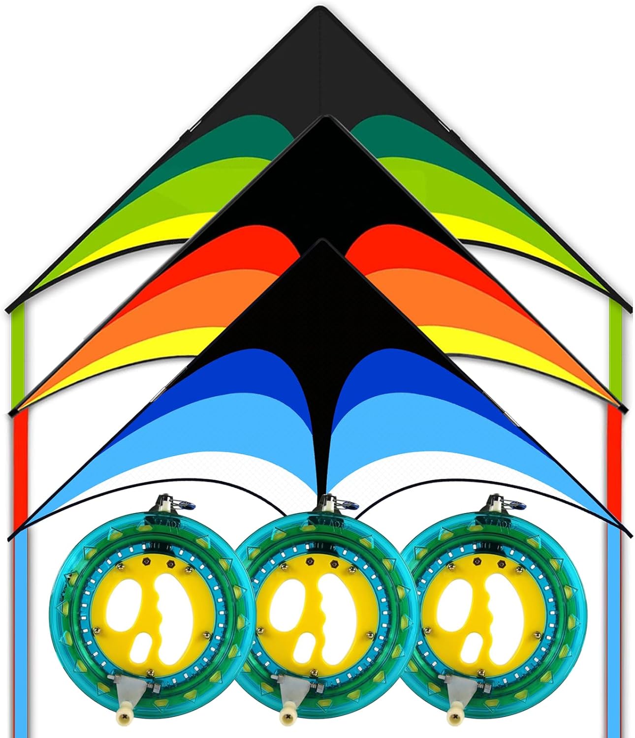 Mint's Colorful Life 3 Pack Delta Kites & 3 Blue Kites Reel Winder for Kids & Adults, Extremely Easy to Fly Kite, Best Kite for Beginner