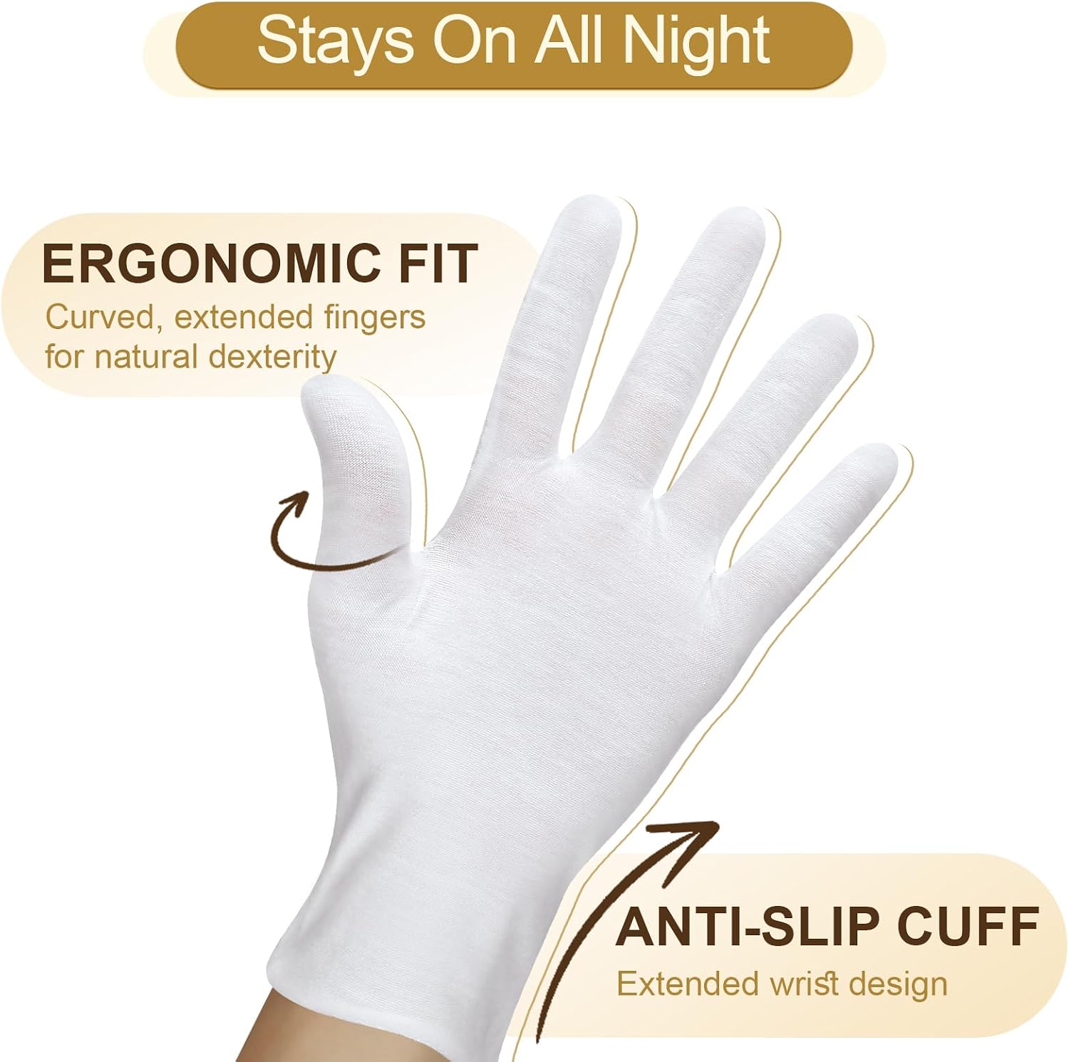 32PCS (16 Pairs) Thin White Gloves for Dry Hands Sleeping, Breathable White Glove with Elastic Cuff for Overnight Treatment, Eczema, Spa, Work, Inspection (One Size Fits Most)