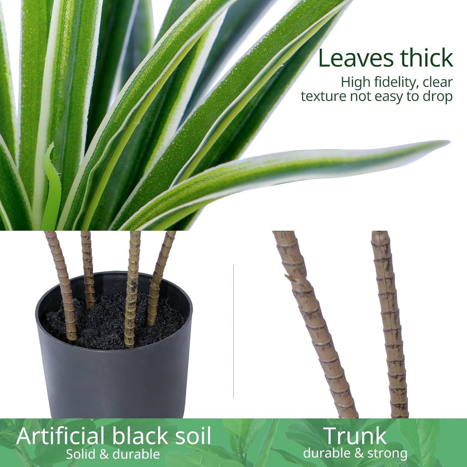 Artificial Dracaena Plants Indoor, 4 ft Faux Tropical Floor Plants Indoor, Tall Fake Yucca Silk Tree in Pot, Artificial Trees for Home Office Decor Indoor Outdoor Housewarming Gift - Image 8