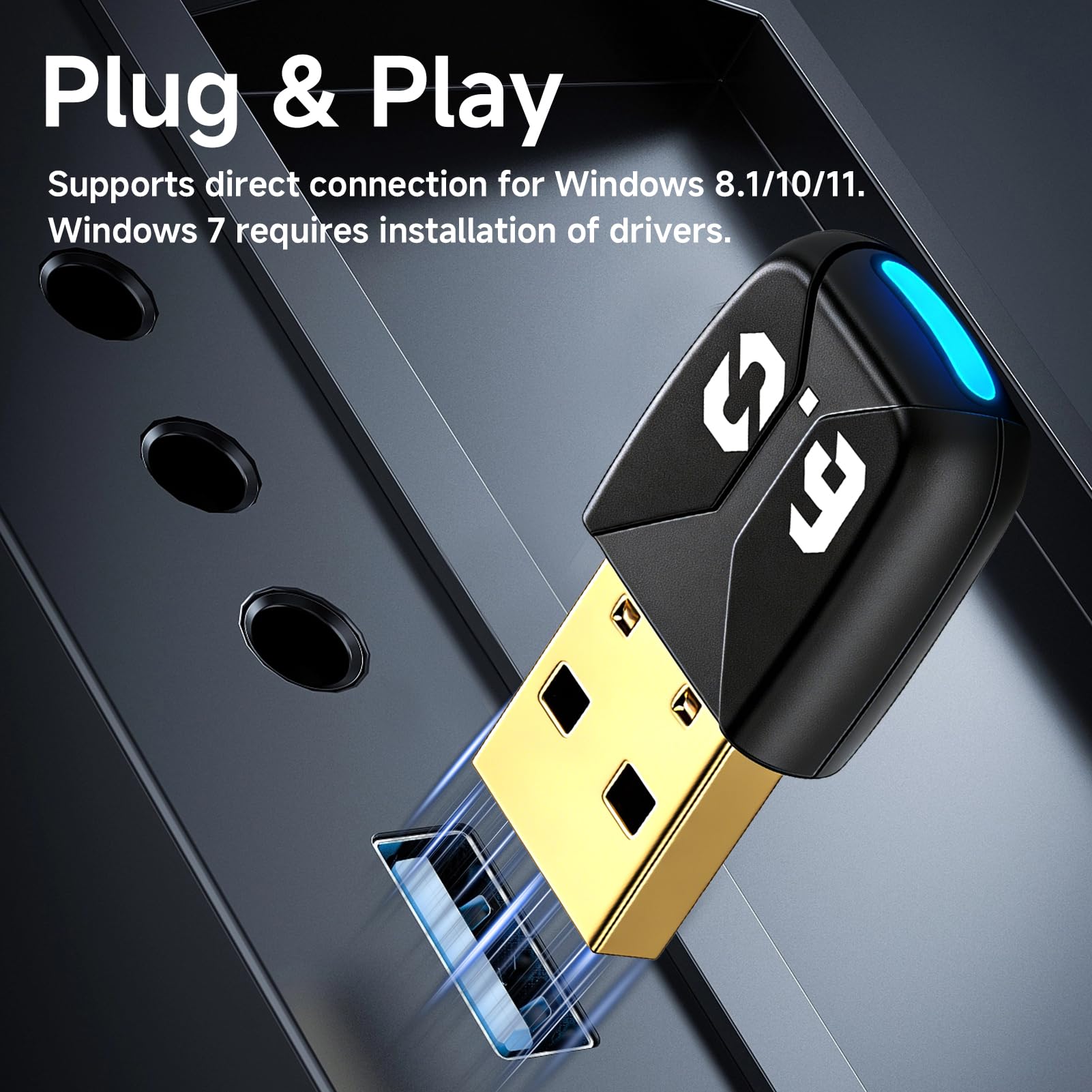 Adaptador Bluetooth 6.0 USB para PC, Dongle Bluetooth USB para Windows 11/10/8.1, Gran Alcance y Baja latencia, Bluetooth USB Conecta hasta 5 Dispositivos ratón, Teclado, Auriculares